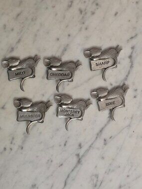 Vintage Pewter Mouse Cheese Markers Set 6 Charcuterie Labels Mice Brie Cheddar